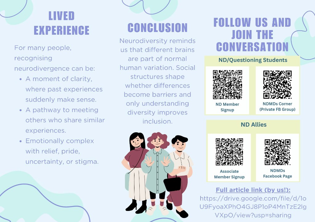 Infographic: lived experience, conclusion, follow us and join the conversation, with QR codes for member signup and Facebook